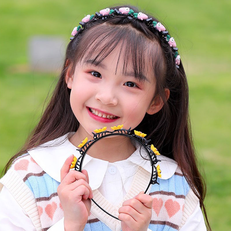 Wholesale Children Hairbands Korean Cute Carton Flower Head Kids Headband With Clip Accessories