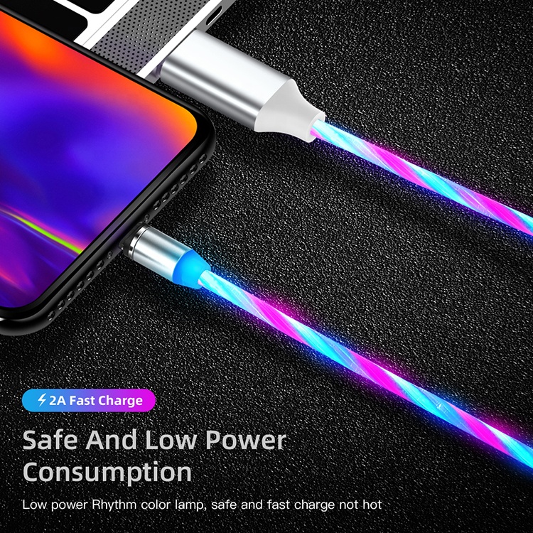 СВЕТОДИОДНЫЙ Магнитный зарядный кабель с потоковой подсветкой Micro Type C, магнитный Usb-кабель, зарядный кабель для Iphone