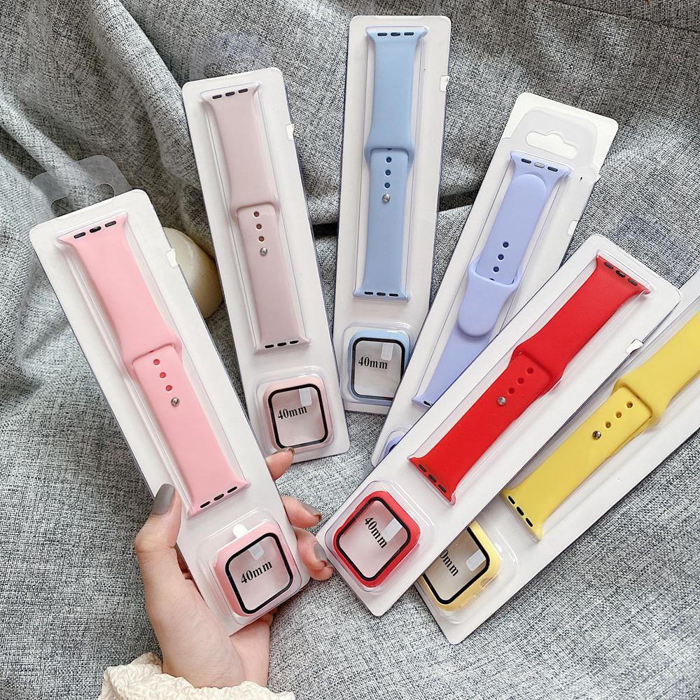 Чехол + ремешок для Apple watch band 42 мм 38 мм 44 мм 40 мм спортивный силиконовый браслет для iwatch series 3 4 5 SE 6 ремень