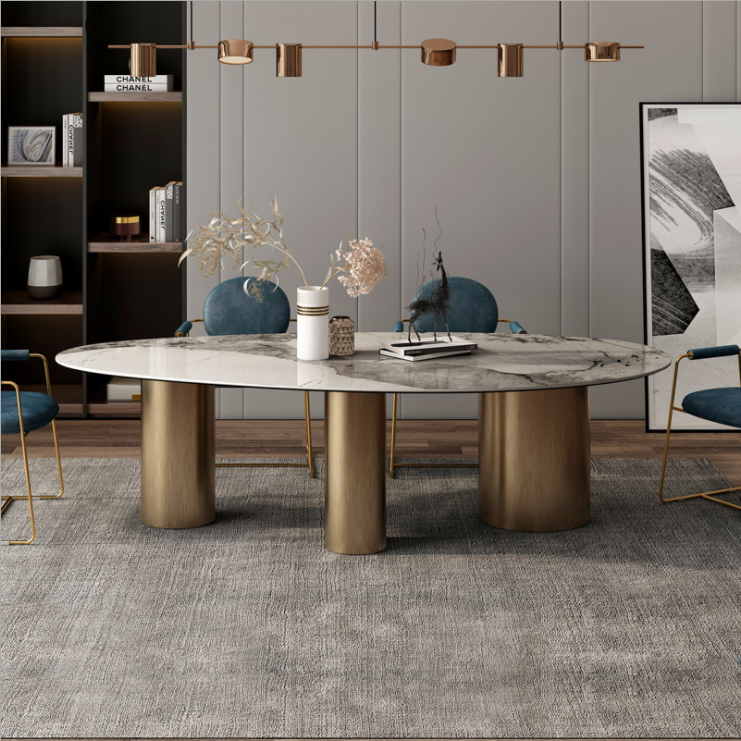 Easy- to- assemble luxury design oval shape marble top modern dining table for villa