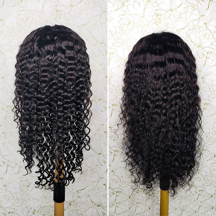 Wholesales U Part 180 Density Long 26 Inches Thick Natural Black Kinky Curly Preplucked Human Lace Wig 4X4 Closure