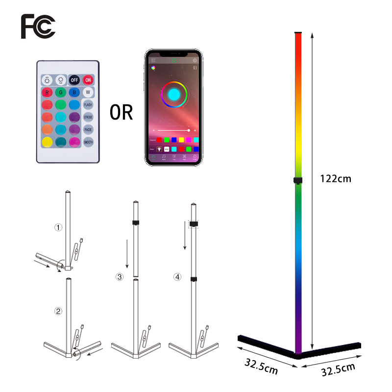 Indoor Home Decor Smart Modern stand RGB LED floor lamp with remote and app control Corner lamp floor lamps