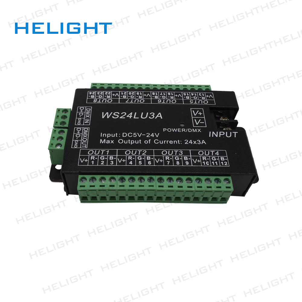 DC5-24V WS24LU3A 24CH DMX контроллер DMX 512 декодер RGB светодиодная лента модуль самосвал 24x3A WS24LU3A