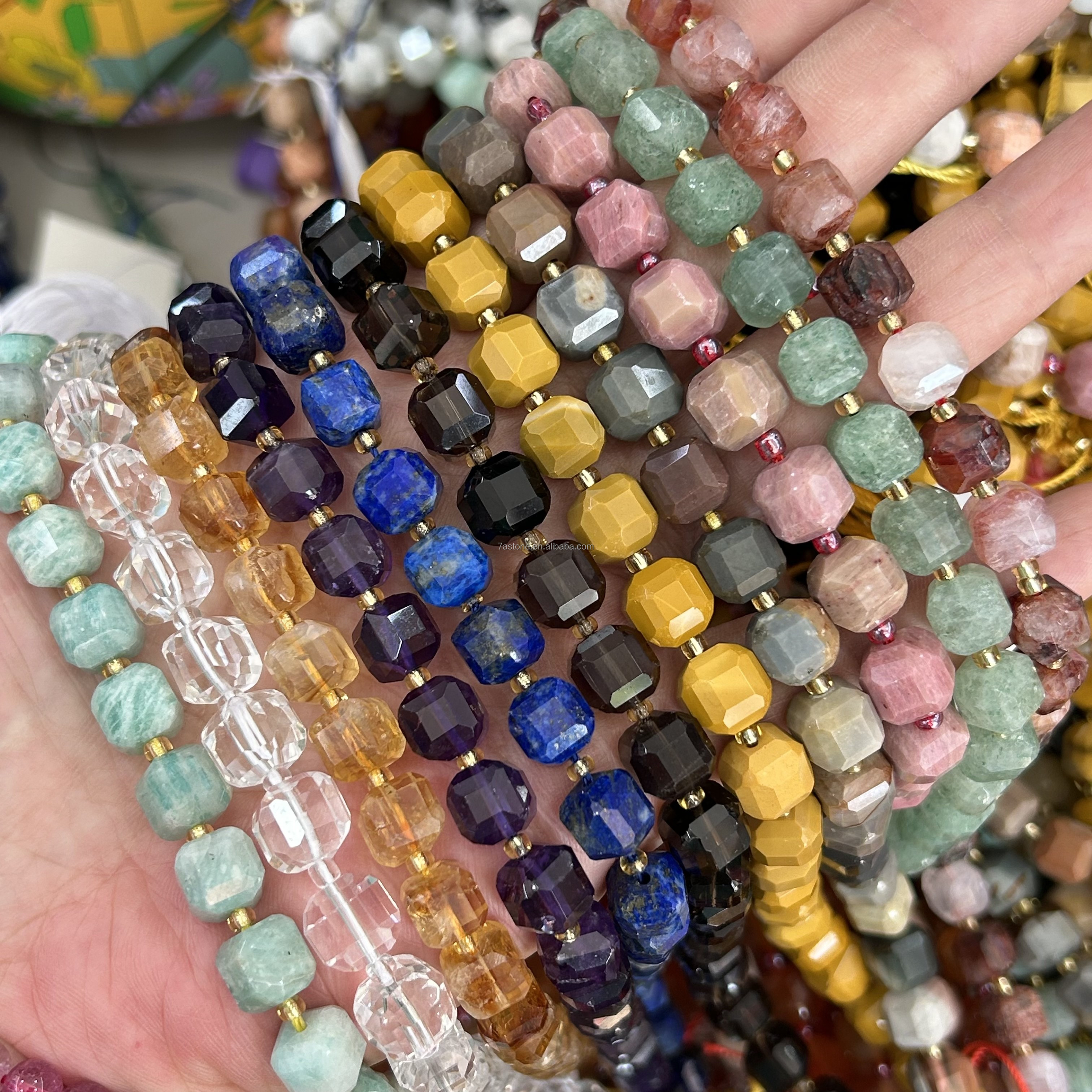 Genuine 8mm Cube Natural Stone Faceted Cube Gemstone Beads Strand 38cm 8mm Cubic Jewellery Making Ornament Accessory Cube