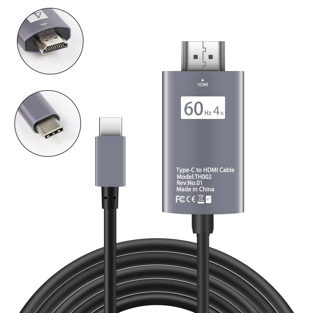 Кабель USB C-HDMI 2 метра, кабель Type C Thunderbolt 3 порта HDMI 4K для новых MacBook pro, Nintendo и других