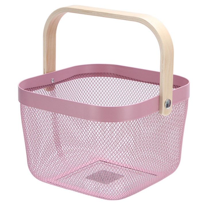 Hot-selling Chinese Factories In 2021Metal Mesh Basket With Wooden Handle