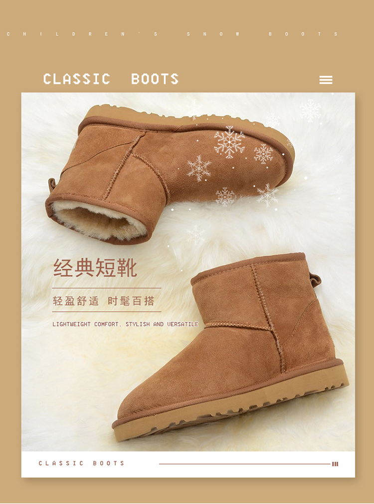 Wholesale Fashion Genuine Waterproof Australian Sheepskin Snow Slipper Boots Women's Leather Ankle Boots Fall Boot