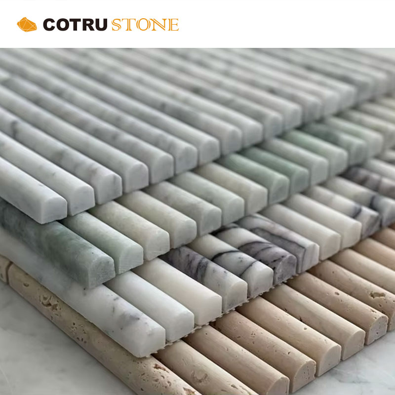 Cylinder Pillar Biedge Travertine Mosaics Sheet Polished Fancy Decoration Custom Size