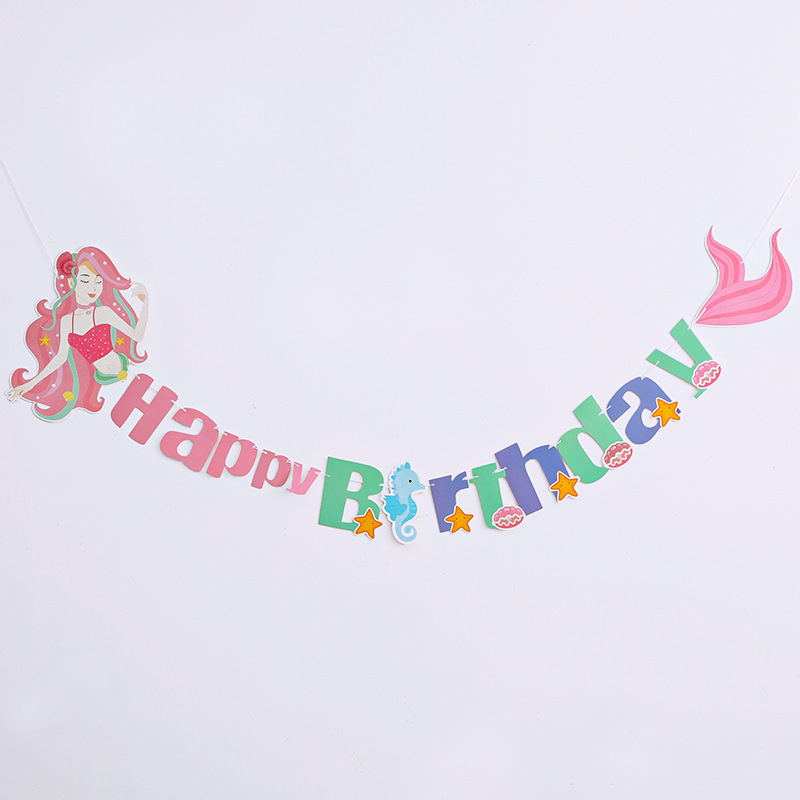 Hot custom princess party favour birthday banner dress kids little mermaid party favors supplies decorations