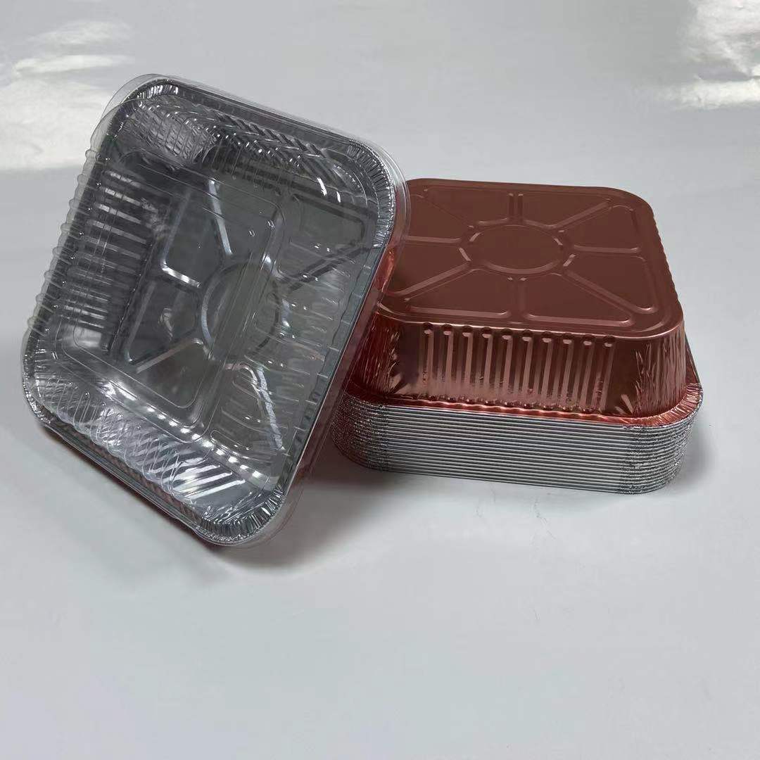 1.5 pounds capacity square 8*8inch disposable food grade aluminum foil food containers with plastic clear lids