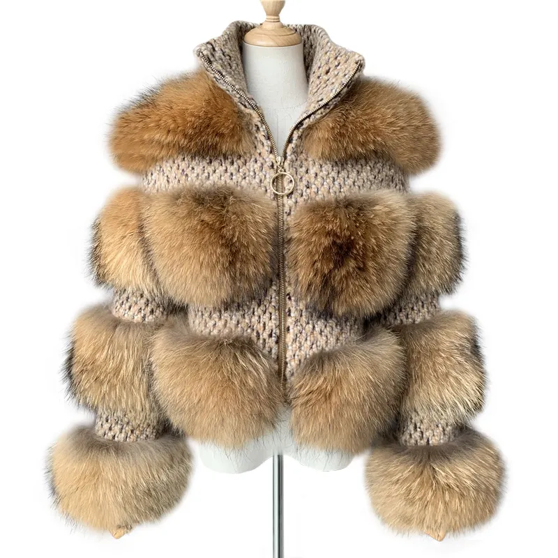 Custom Striped Women Soft Ladies Genuine Raccoon Fur Jacket Thick Warm Wholesale Winter Ladies Real Raccoon Fur Coat Women