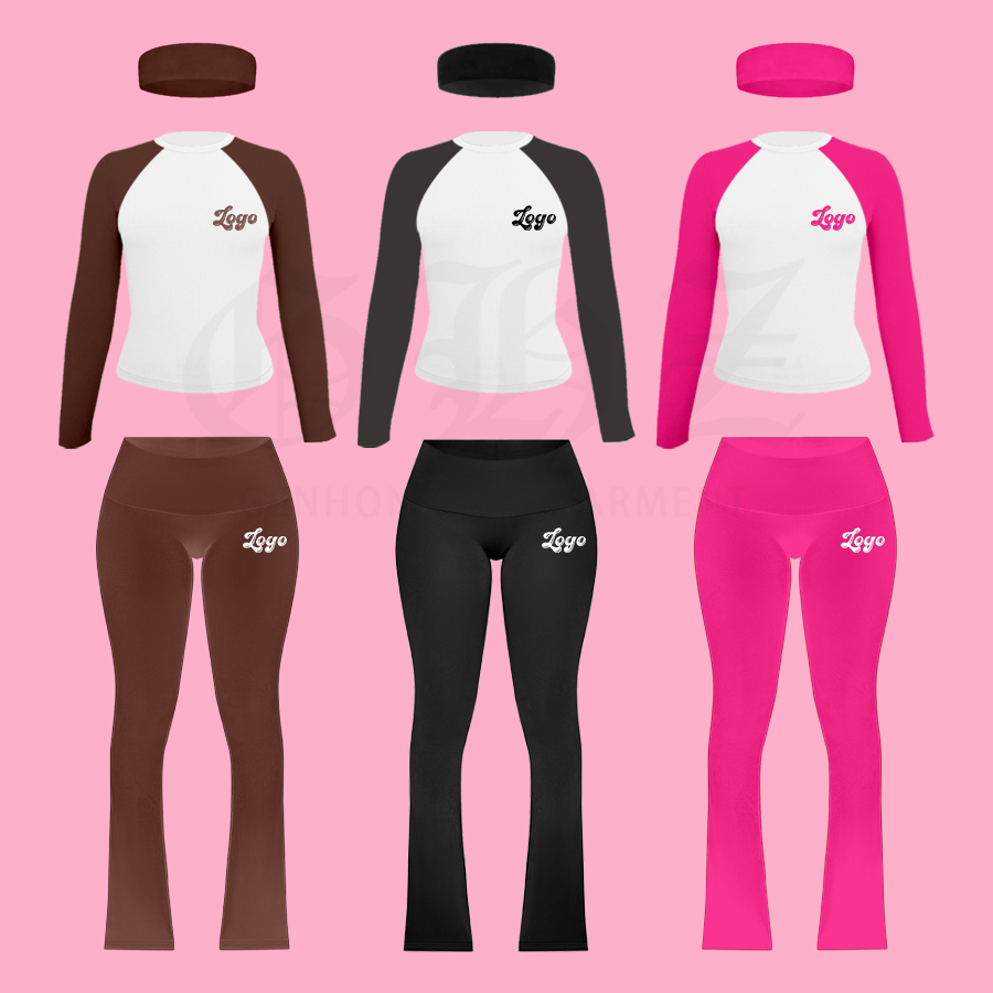 Custom Clothing Women Cotton Jersey Basic Baby Tee Women Y2K Skinny Raglan Long Sleeve T Shirt Top And Pants Women Two Piece Set