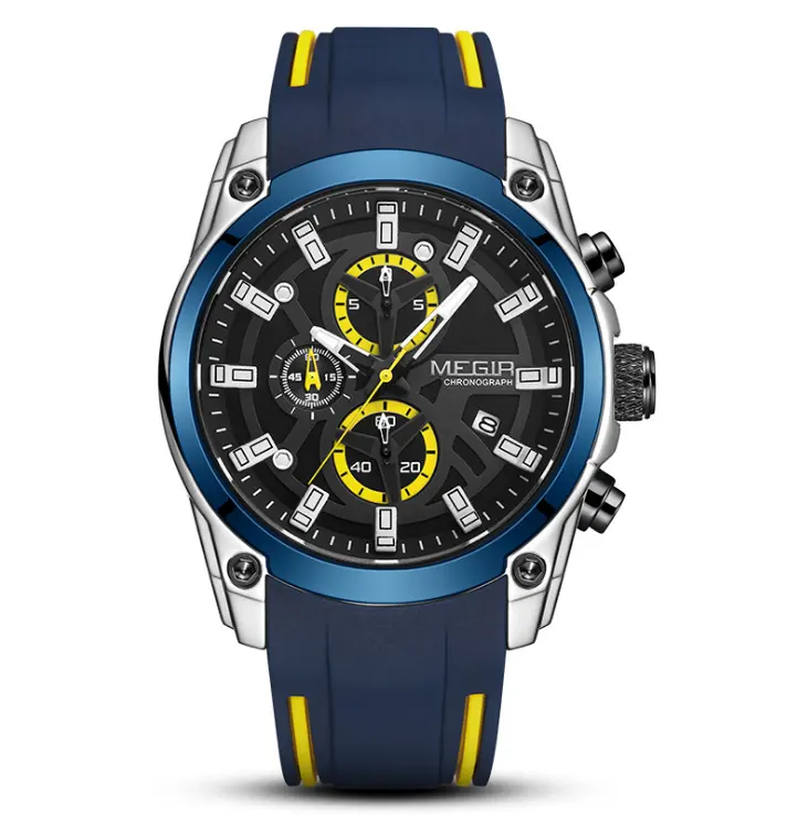 Quartz Wristwatches MEGIR 2144 Wristwatches Luxury Chronograph Quartz Watches Blue Silicone Men Sport Waterproof Watch Relogio Masculino