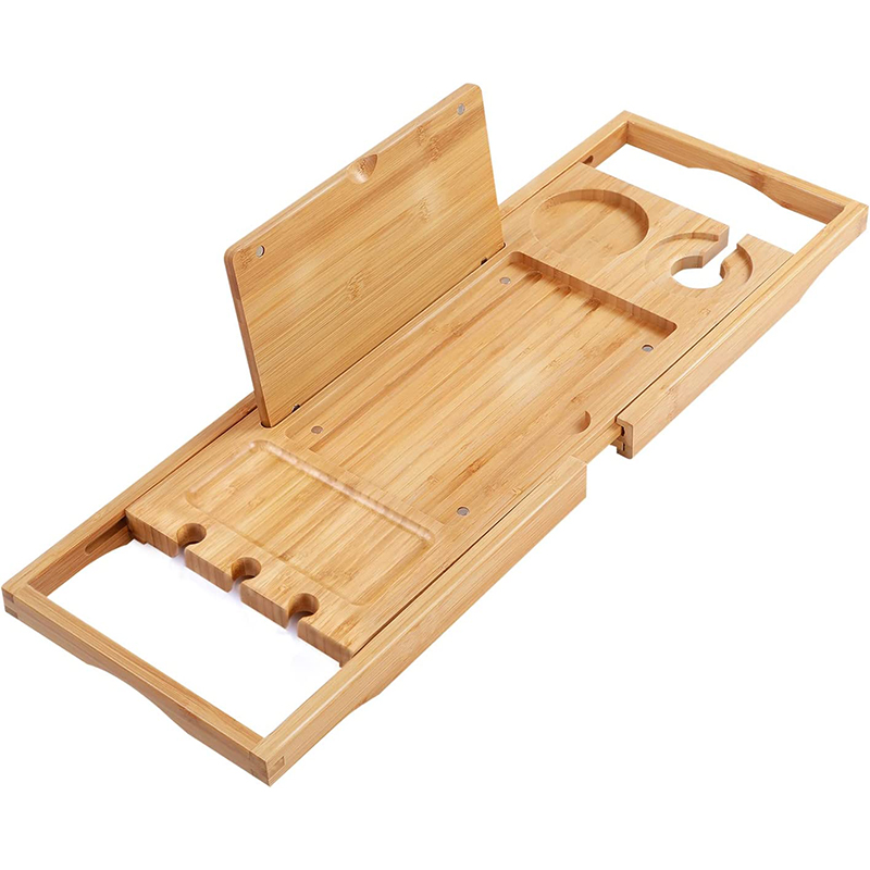 Adjustable Bathroom Bathtub Organizer with Book Tablet Wine Cup Towel Holder Bamboo Bathtub Caddy Tray Bath Tray