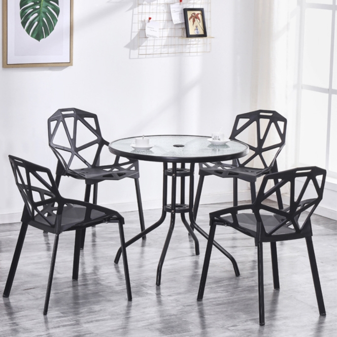 2021 Stylish Luxury Dining Set Metal Base Plastic Dining Chair Nordic Outdoor Dining Table With 4 Chairs For Kitchen