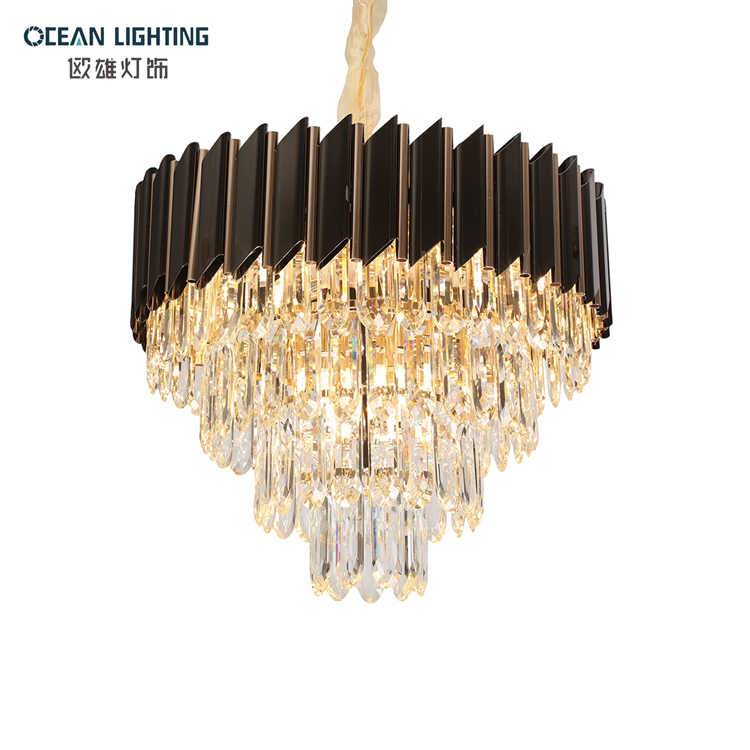 Modern Restaurant Hotel Black Iron Round E14 LED Hanging Lamp Lights Luxury Decorative Pendant Lamp Crystal Chandelier