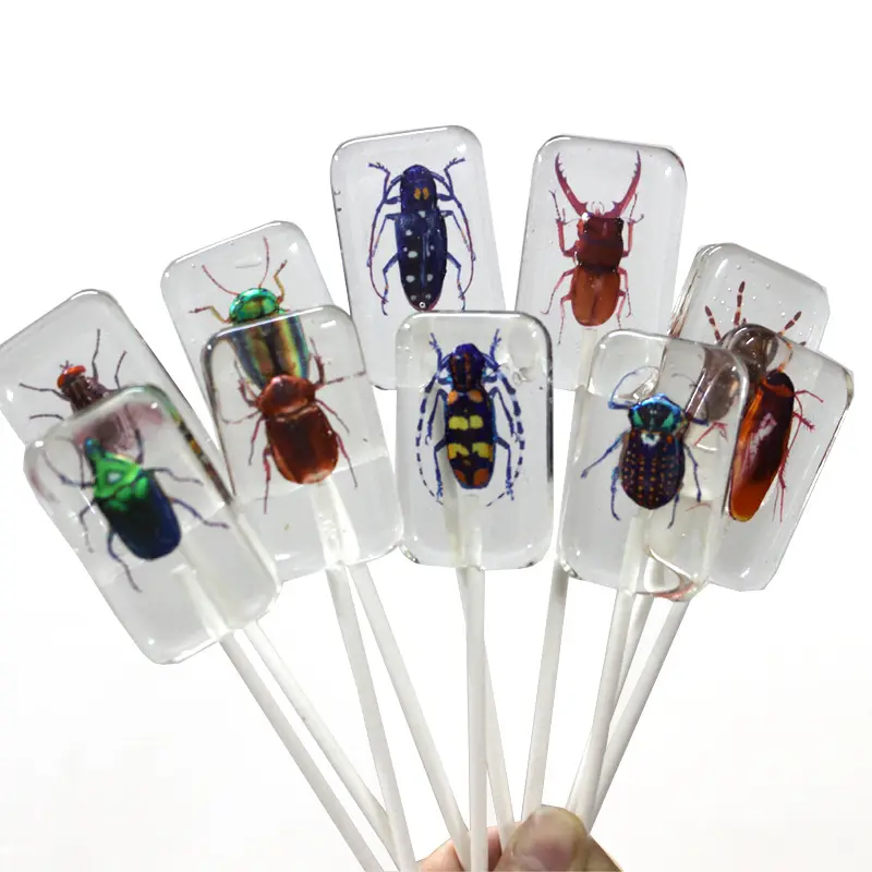 New Design Insect lollipop And Creativity Edible Amber Spoof Handmade Bugs Lollipop Halloween Sugar Free Candy Lollipop