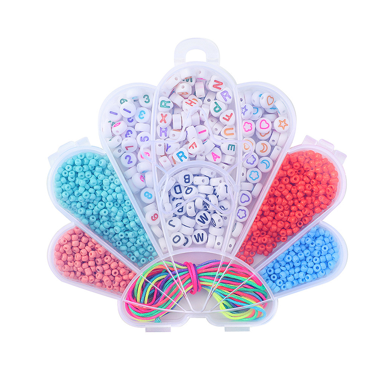 Scallop boxed Small DIY Art Craft Glass Seed Beads and Alphabet Letter Beads Kit with Jewelry Charms for Girls