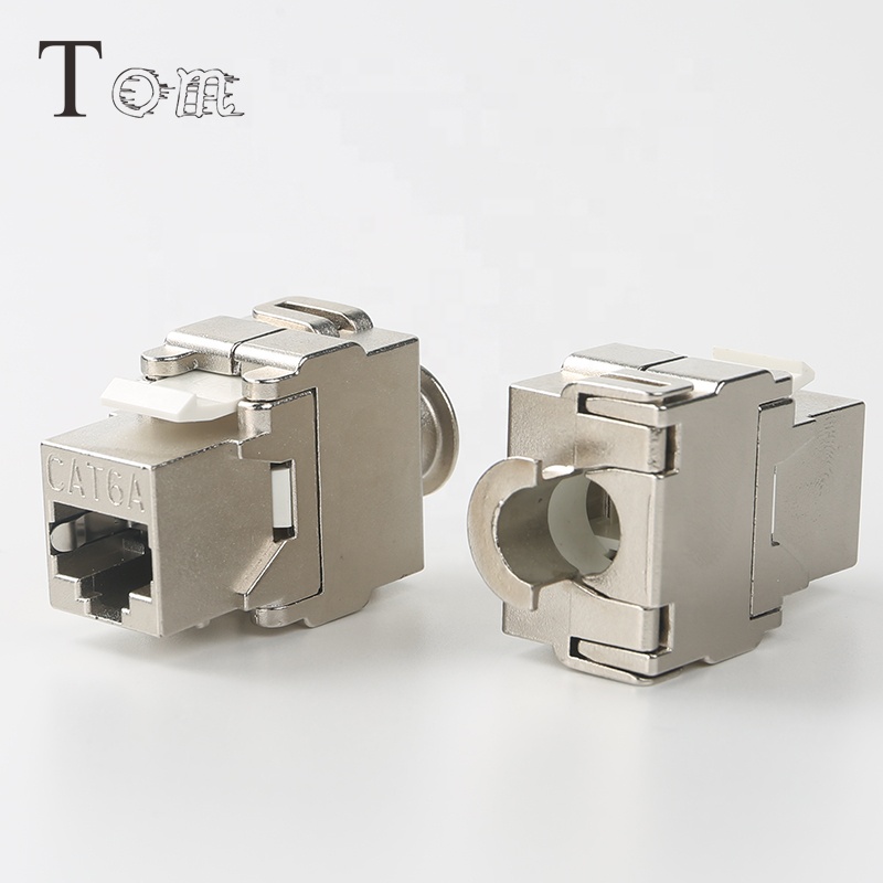 TOM-KJ-21 STP 180 градусов Cat6/CAT6A безинструментальный трапецеидальное гнездо, цинковый сплав STP сетевой аксессуар разъем