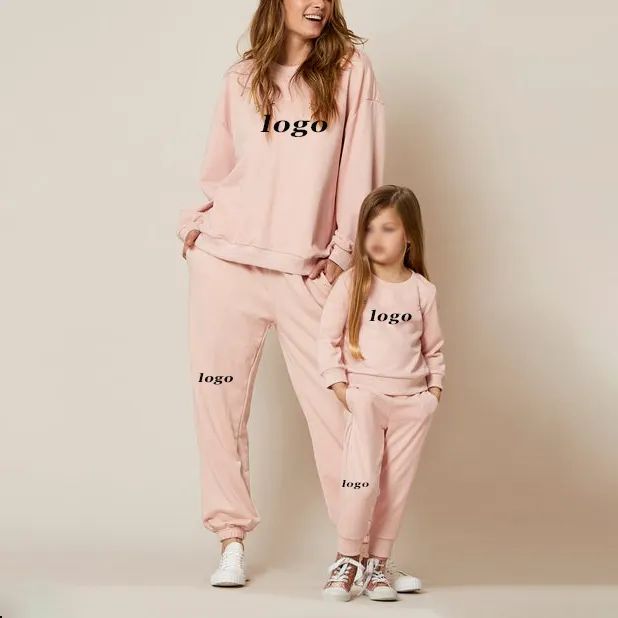 Mommy and Me Outfits Plain Sweat Suit Two Piece Pants Set Joggers Tracksuits Womens Fall Clothing 2021 Girls Clothing