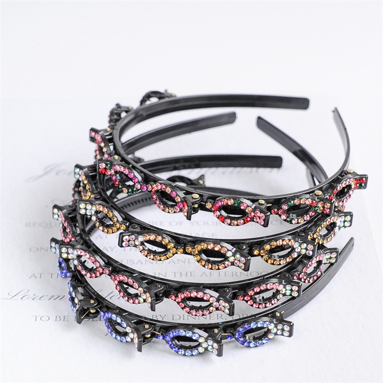 Plastic Headbands Braided Diamond Inlay Hair Hoop Small Clip Women Jewelry Accessories Hollow Out Versatile Hair Bands