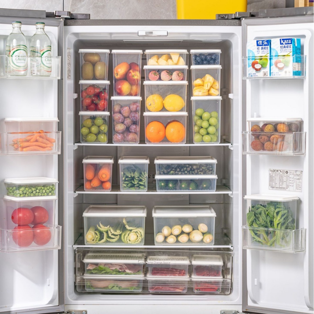 Customized Stackable Refrigerator Preservation Bins Plastic Container Food Fridge Organizer Stackable Storage Box