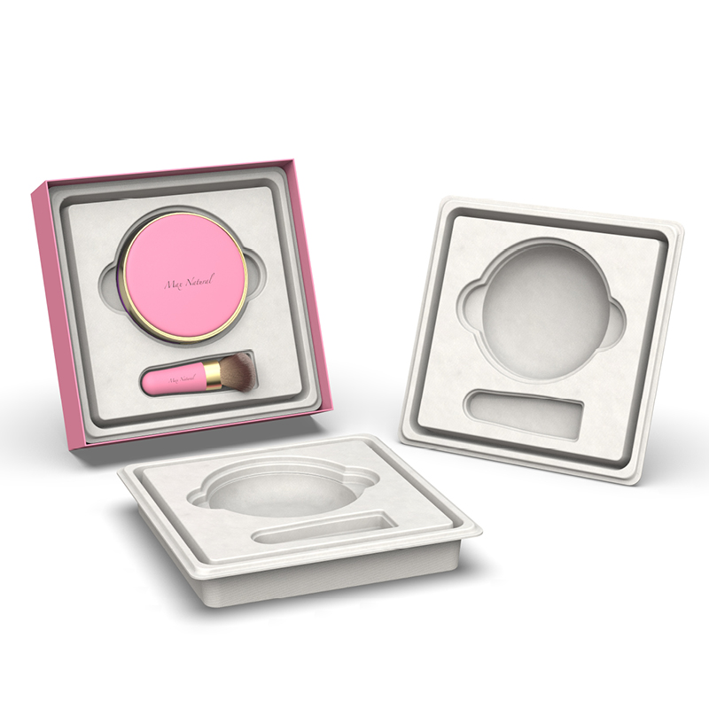 Biodegradable cosmetic white molded pulp tray wet press sugar cane pulp cosmetic packaging box for make up products