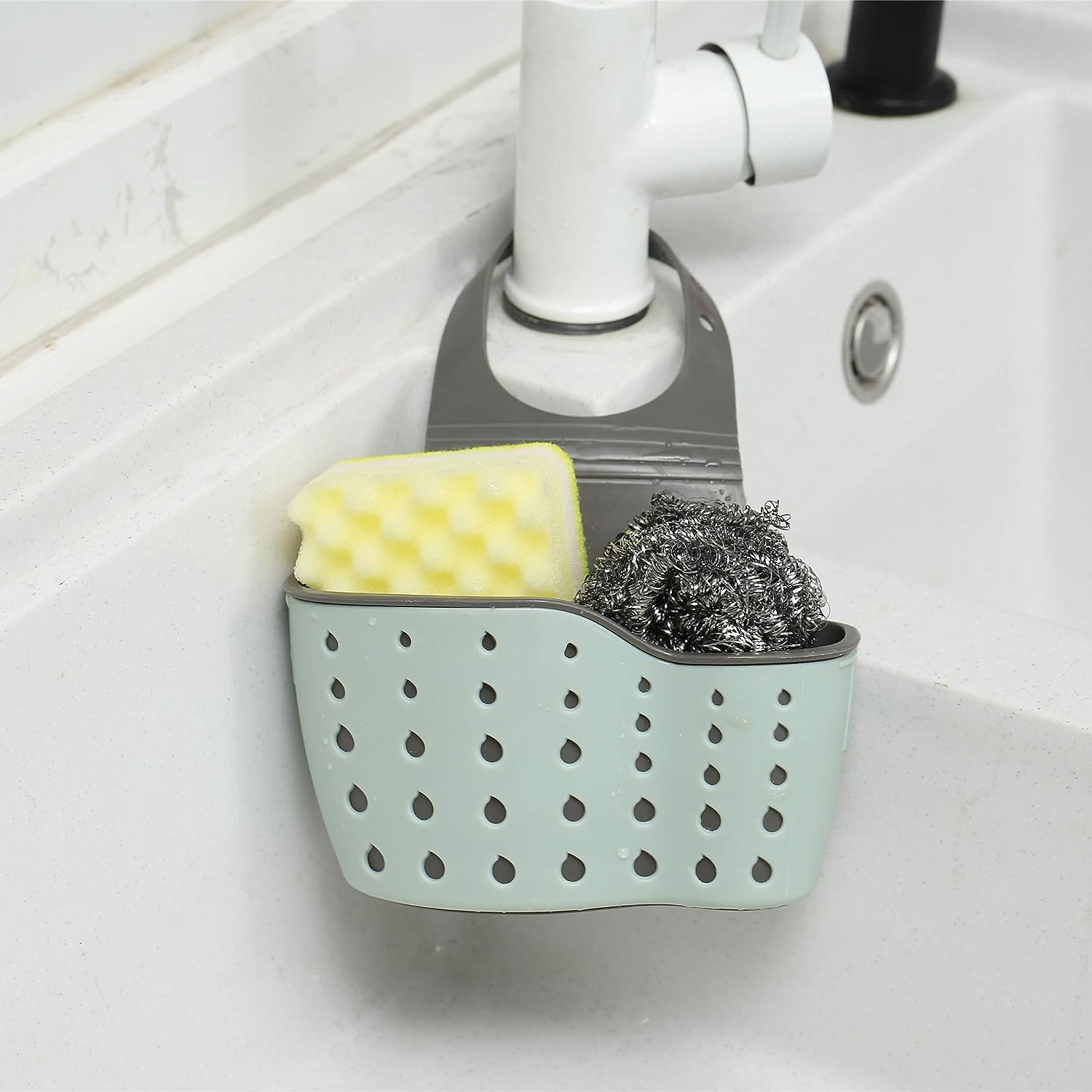 Drain Sink Shelf Rack Kitchen Sink Storage Drain Hanging Basket Sponge Holder Organizer Sponges Ajustable Strap Silicone 22*13CM