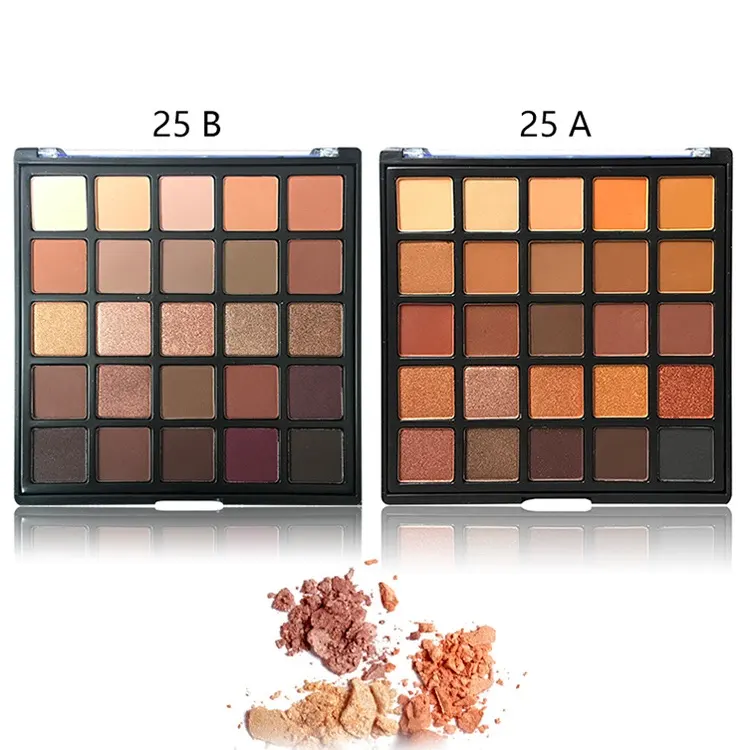 Private label shimmer 25 colors eyeshadow palette with transparent plastic Palette