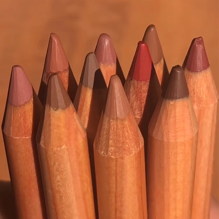 Custom logo wooden lip pencil smooth long-wearing brown shades private label light pink creamy lip liner,custom logo lip liner