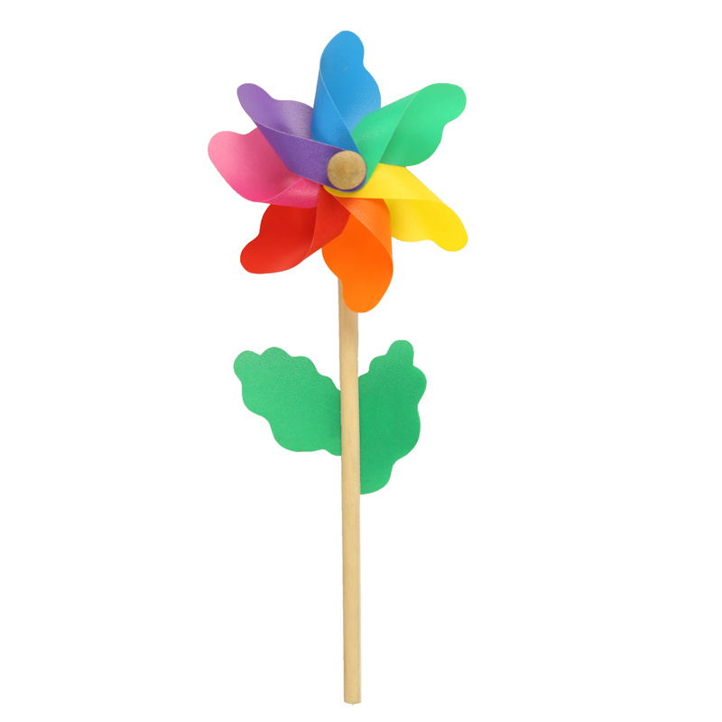 Colorful wooden poles windmill children holding toy park garden kindergarten activity decorations