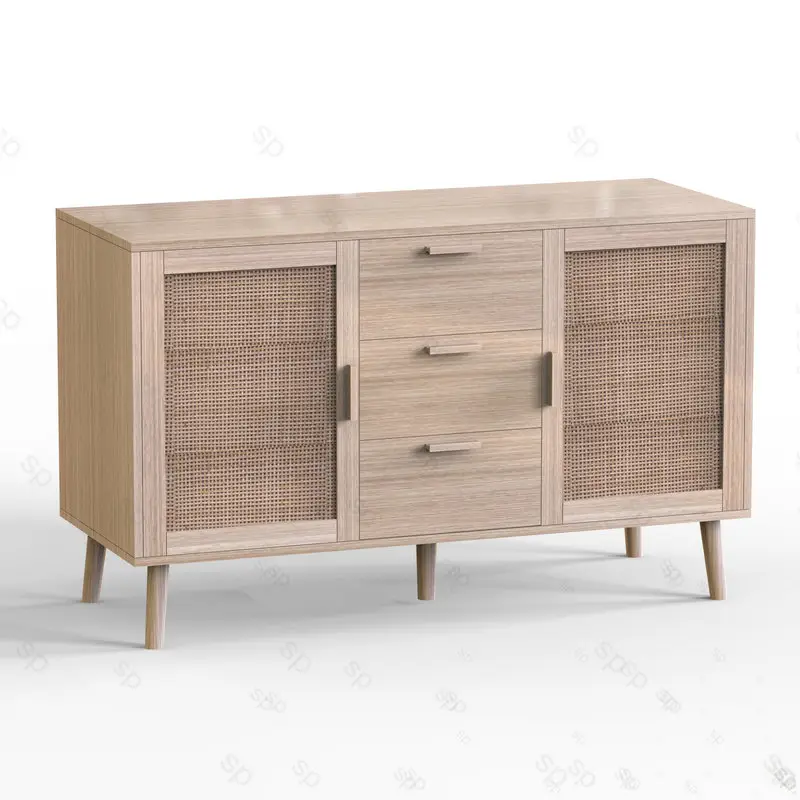 2023 High Quality Nordic style natural rattan living  sideboard storage cabinet console table cupboard