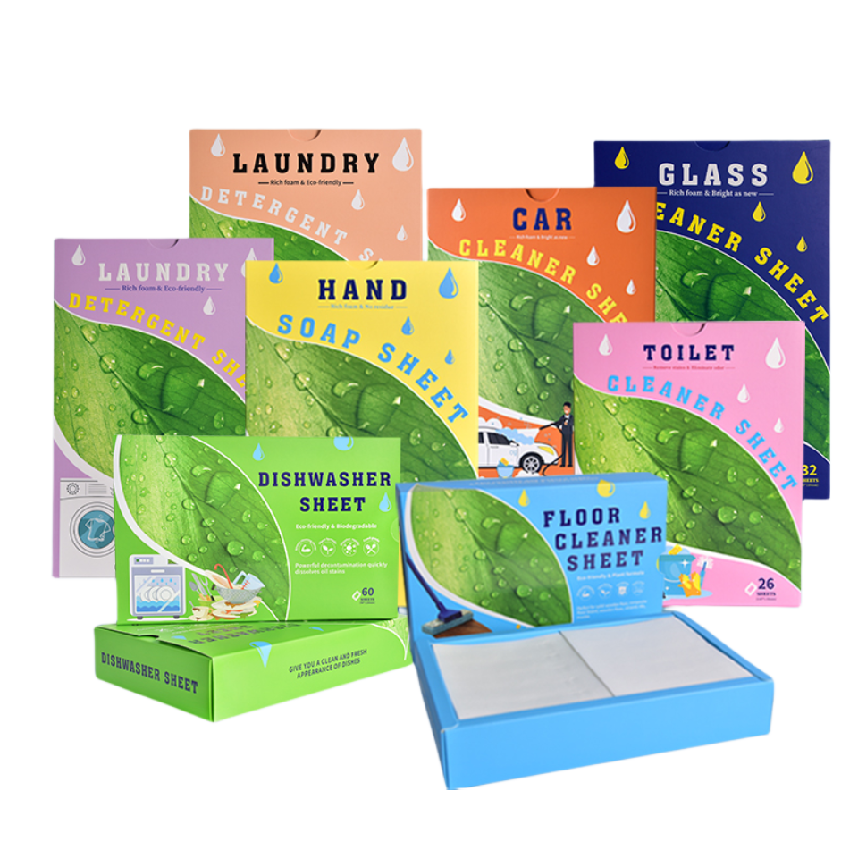 Natural Travel Friendly Biodegradable and Chemical Free Strong Cleaning Power Eco Washing Soap Strips Cleaning Sheets
