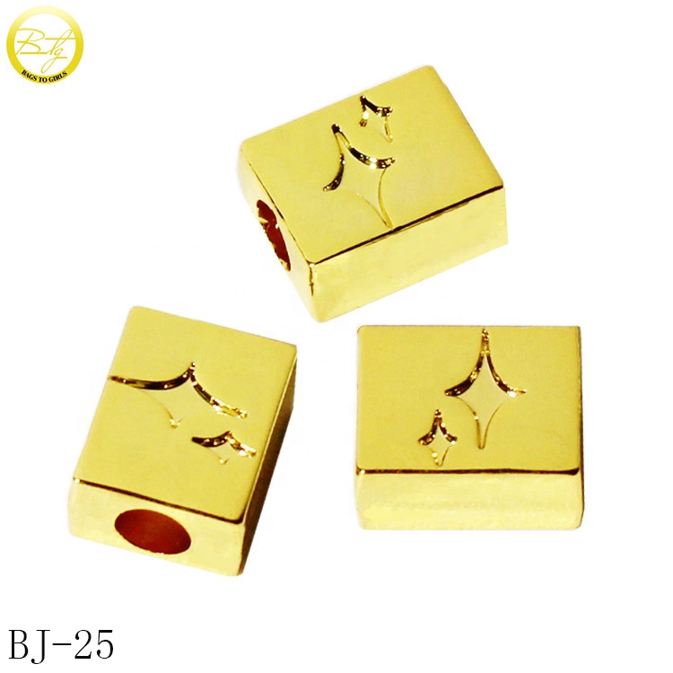 Wholesale gold plated engraved metal logo jewelry slider beads alloy falt holes pendant for necklace/bracelet