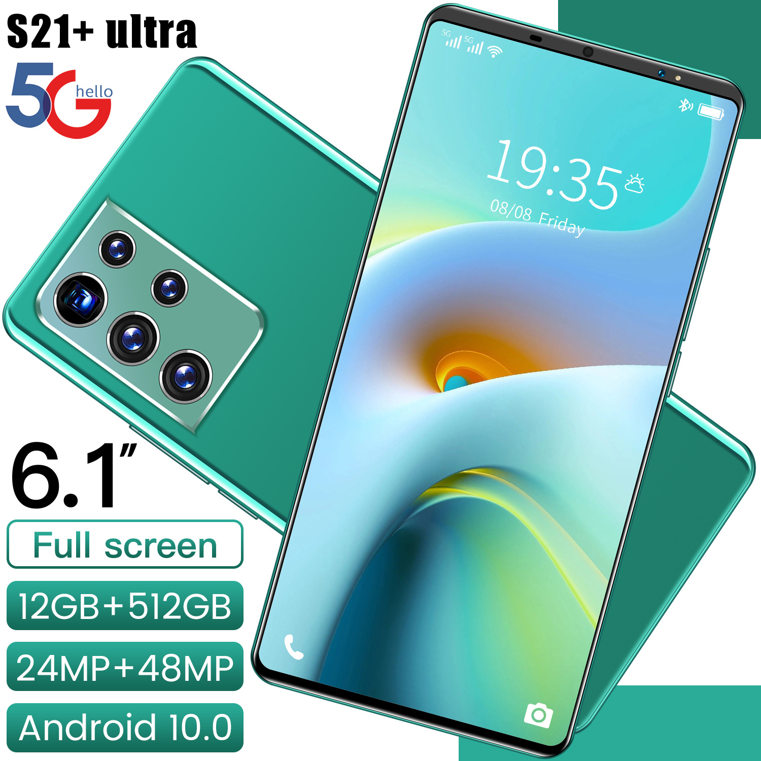 2021top selling 6.1inch S21U1tra Monbile phone RAM512GB big memory Android phone Face ID Smart phone