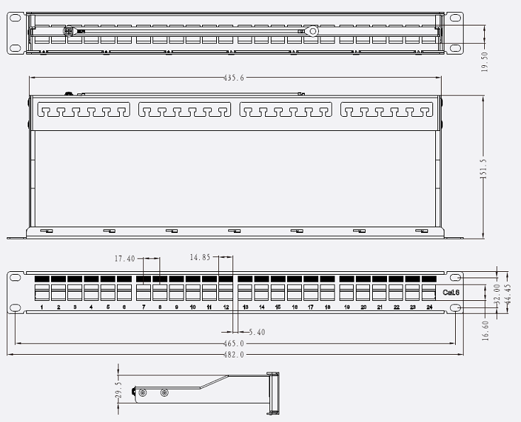 Спецификация патч-панели Cat5e, 24 порта с платой