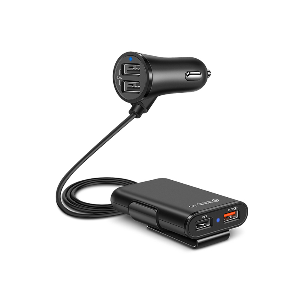 Быстрое зарядное устройство QC 3,0 Автомобильное зарядное устройство с 4 USB портами для зарядки электроники с автомобильным зарядным устройством 5.6ft Удлинительный кабель для мобильных телефонов iPhone, Samsung, Xiaomi автомобильное зарядное устройство