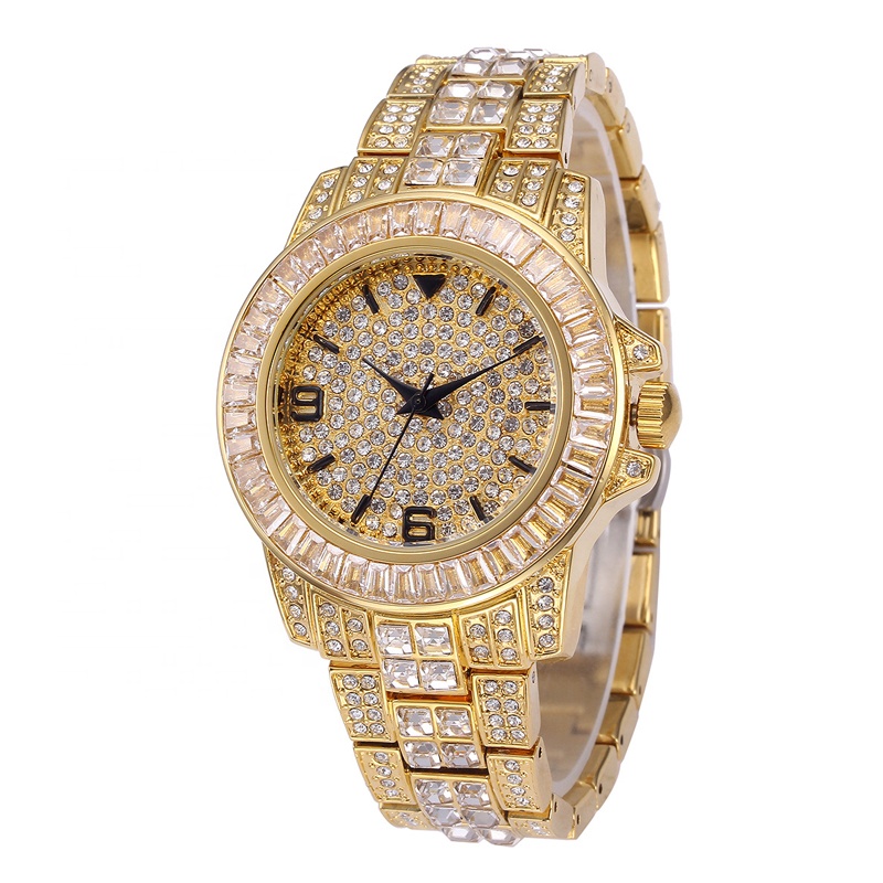 Luxury Iced Out Men Quartz Watch Full CZ Stones Silver Gold Diamond Wrist Jewelry Big Dial Men's Creative Wristwatches