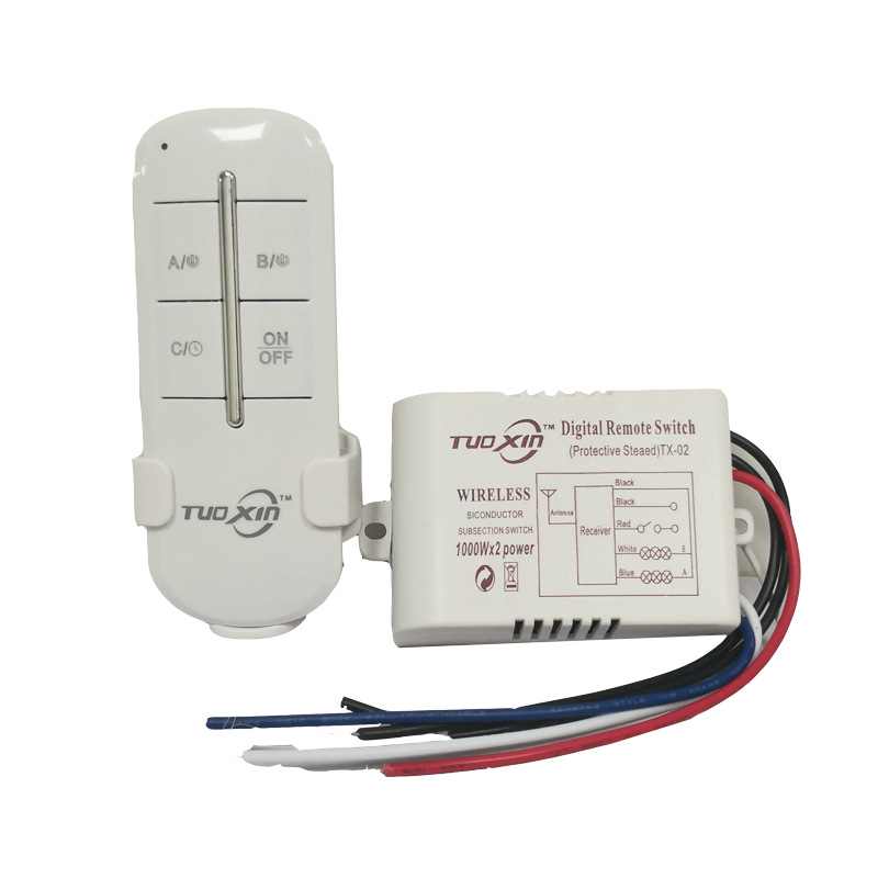 TUOXIN Wireless 2 Channel ON / OFF 220V lamp switch remote control wireless transceiver White