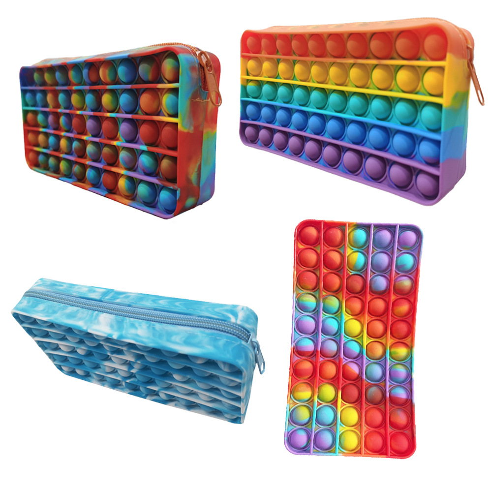 New Creative Pen Bag Rainbow Tie Zipper Large Capacity Funny Silicone Fidget Toys Pencil Case For Kids Adult