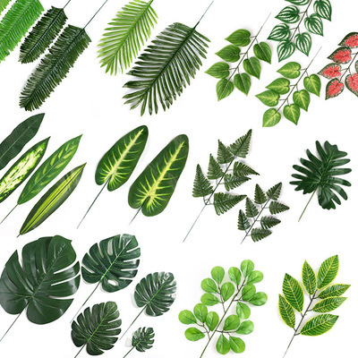 Home Kitchen Party Supplies Tropical Leaves Decorations Green Artificial Plastic Green Palm Tree Leaf