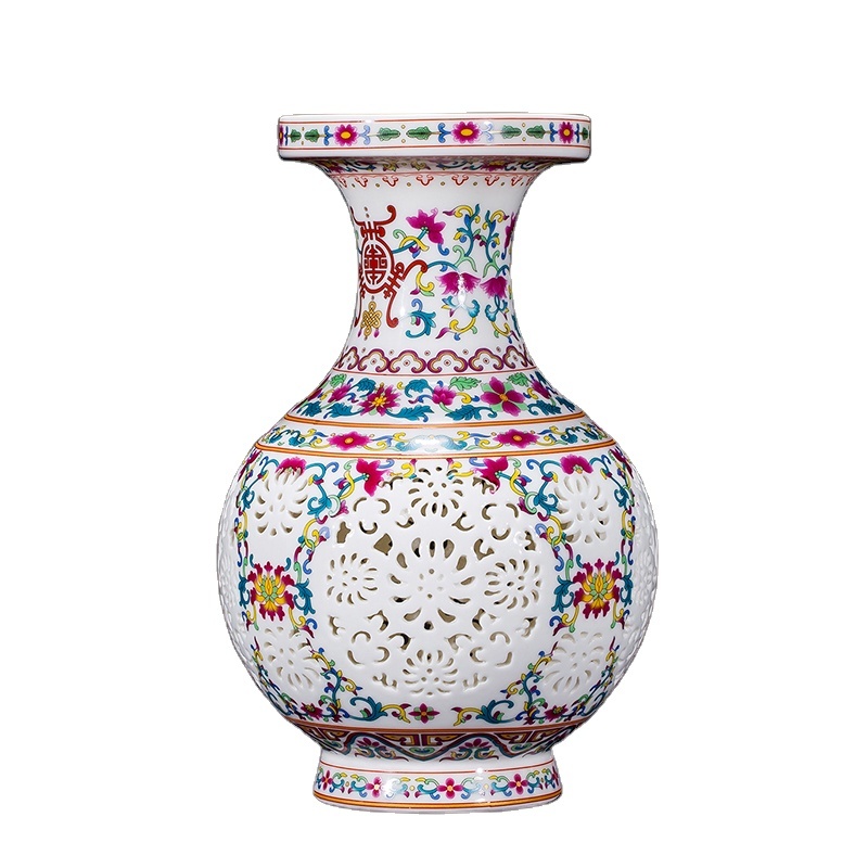 Jingdezhen Unique Luxury Ceramic Objects Modern Porcelain Pierced Flower Stone Vases Chinese Style For Home Decoration