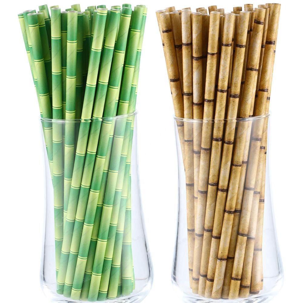 Biodegradable Bamboo печати крафт зеленый бамбук бумага питьевой соломы 6 мм для вечеринок
