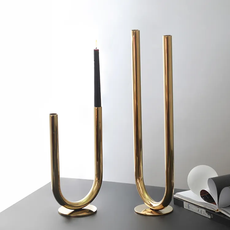 Gold candlestick stands stainless steel craft iron candlestick