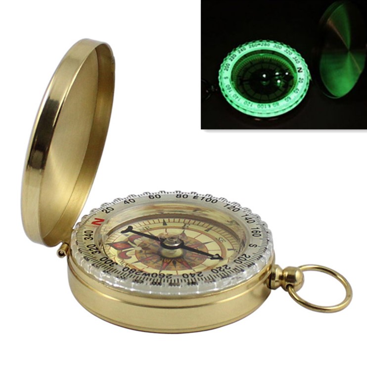 Pure copper clamshell compass with luminous pocket watch compass portable outdoor multi-function metal measuring ruler tool