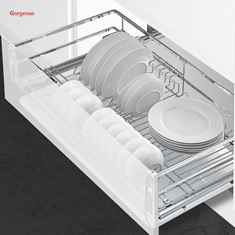 Base Dish Plates Drainer Rack Wire Solf Closing Sliding Organizer Cabinet Kitchen Storage Accessories Pull Out Drawer Basket