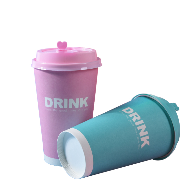 Одноразовый чехол Zogift для кофейной чашки, милый розовый/синий плотный бумажный стакан, для вечеринки, пакеты для молока, чая, напитков, чашки с крышкой