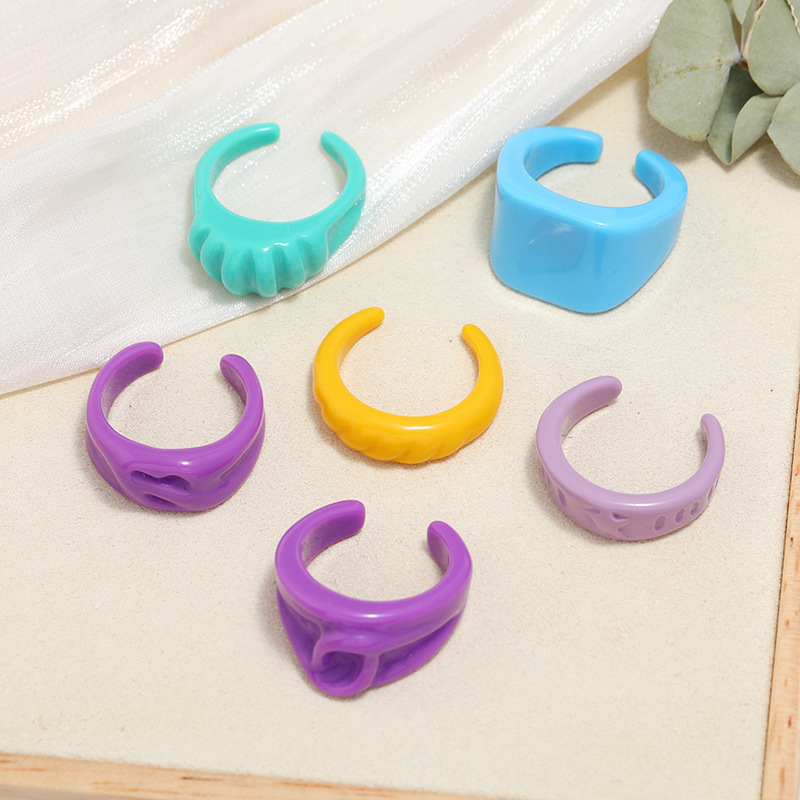 Trendy Y2K Style Macaron Color Irregular Shape Rings For Women Party Gift Chunky Open Resin Acrylic Finger Rings