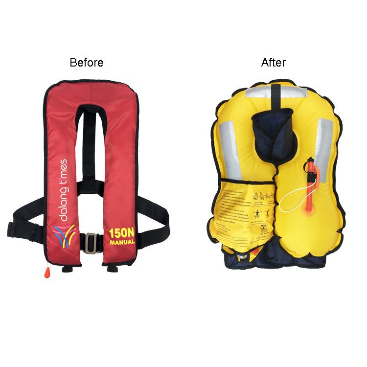 Customized Professional Adult High Buoyancy 150N Reflective Tape Portable Auto Inflatable Boat Fishing Life Vest Jacket