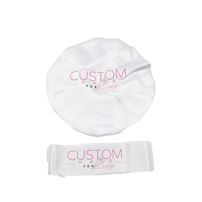 Custom Logo Printed Soft Satin Night Sleep Bonnet and Durags with Silk Hair Wrap Band Set